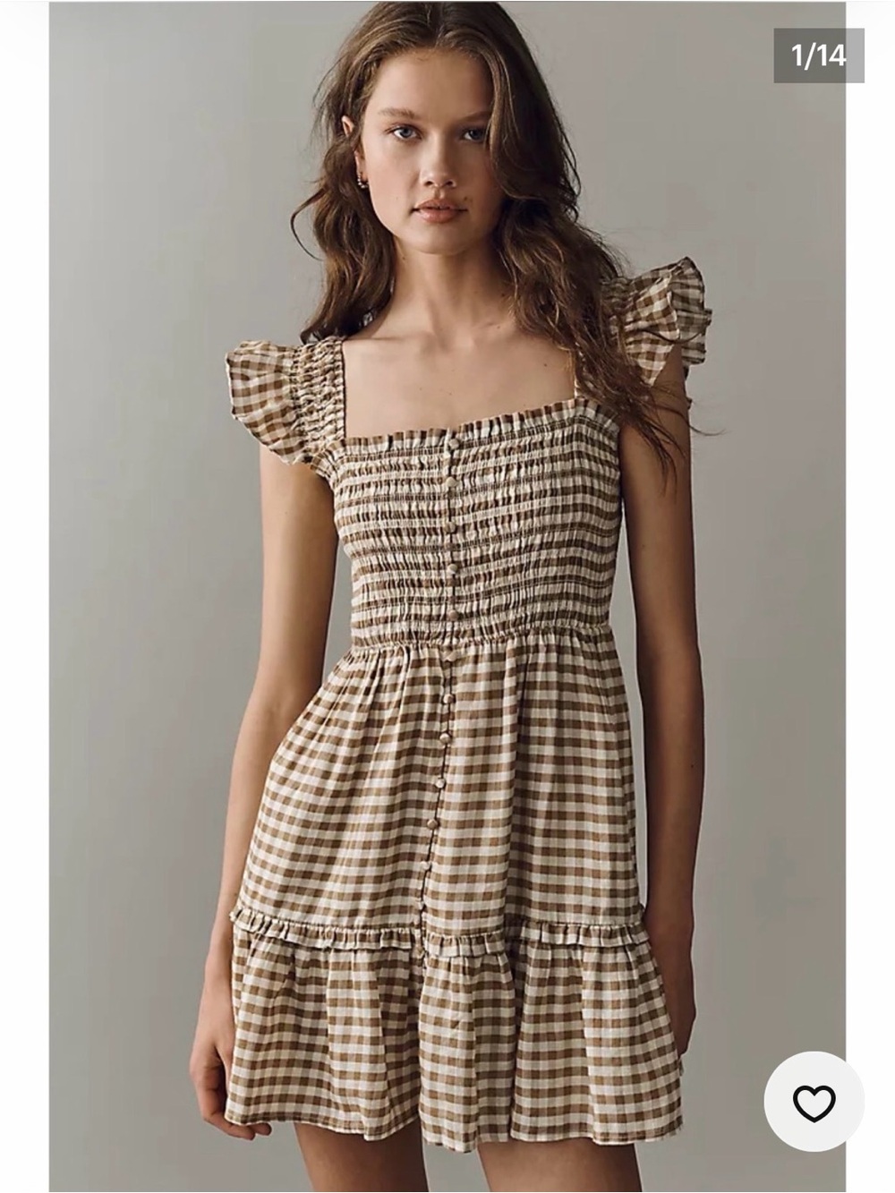 Anthropology Linen Gingham Midi Dress in Brown & White Size Small Like New